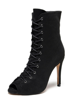 Femmes Talon Aiguille Peep Toe Micro Suede Upper Bottes Dété Noir