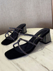 Femmes talon bloc Mulets cristal ouvert Toe Strappy chaussons