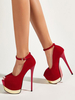 Femmes Talon Haut Rouge Peep Toe Talon Aiguille Chaussures De Soirée En Cuir Daim Chaussures De Soirée