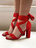 Femmes Talon Haut Talon Chunky Slingbacks Sandales Terry Talons À Lacets Rouges