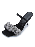 Femmes talon pantoufle noir micro daim sans lacet bout carré talon aiguille strass mules à talons dété