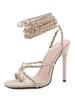 Femmes talon sandales abricot talon aiguille bout carré Micro daim supérieur Sexy lacets talons