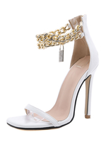 Femmes talon sandales blanc talon aiguille bout carré en cuir PU Sexy bride à la cheville talons