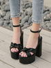 Femmes Talon Sandales Noir Talon Chunky Bout Carré Sexy Plateforme Talons
