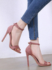 Femmes Talon Sandales Rose Talon Aiguille Bout Carré Nubuck Sexy Cheville Bride Talons