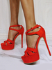 Femmes Talon Sandales Talon Aiguille Chaussures Sexy Sandales Micro Daim Supérieur Orange Rouge Cheville Strap Talons