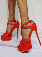 Femmes Talon Sandales Talon Aiguille Chaussures Sexy Sandales Micro Daim Supérieur Orange Rouge Cheville Strap Talons