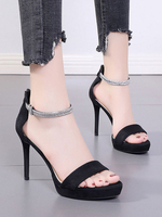 Femmes talon sandales talon aiguille noir bout carré nubuck bride à la cheville talons