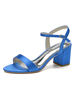 Femmes Talons Chiot Talon Bout Ouvert PU Cuir Satin Sandales Bleu Cheville Bride Talons