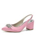 Femmes Talons Chiot Talon Bout Pointu Sandales Faites À La Main Satin Rose Slingback Talons