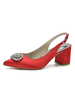 Femmes Talons Chiot Talon Bout Pointu Sandales Faites À La Main Satin Rouge Slingback Talons