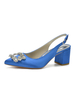 Femmes Talons Chiot Talon Bout Pointu Satin PU Cuir Bleu Slingback Talons