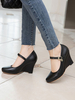 Femmes talons compensés noirs bout rond en cuir Synthétique