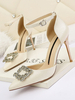 Femmes talons hauts abricot sans lacet bout pointu talon aiguille strass talons chic bride à la cheville