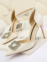 Femmes talons hauts abricot sans lacet bout pointu talon aiguille strass talons chic bride à la cheville