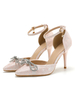 Femmes Talons Hauts Bas Tops Arcs Talon Aiguille Satin Dentelle PU Cuir Cheville Talons Slip On Pompes