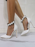 Femmes talons hauts blanc sans lacet bout pointu talon aiguille mode grande taille Sexy bride à la cheville talons