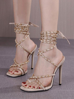 Femmes talons hauts bout carré talon aiguille chic abricot sexy talons à lacets