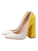 Femmes Talons hauts Bout pointu doré Color Block Talon épais Slip-On Escarpins confortables