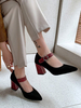 Femmes Talons Hauts Bout Pointu Noir Marry Jane Slip-On Boucle Détail Escarpins À Talon Chunky