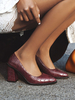 Femmes Talons Hauts Bout Pointu Rouge Foncé Talon Chunky Motif Synthétique Escarpins Slip-On