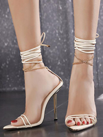 Femmes Talons Hauts Bout Pointu Talon Aiguille Chic Abricot PU En Cuir Sexy À Lacets Talons