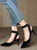 Femmes Talons Hauts Bout Pointu Talon Aiguille Chic Micro Daim Noir Bride À La Cheville Talons