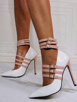 Femmes talons hauts bout pointu talon aiguille chic talons blancs bride à la cheville