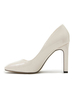 Femmes talons hauts chunky talon carré coiffe en cuir verni cuir blanche