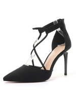 Femmes talons hauts fermeture éclair bout pointu talon aiguille chic talons noirs bride à la cheville