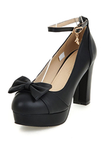 Femmes talons hauts noir plate-forme bout rond Bow Strap Strap Pompes