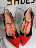 Femmes talons hauts noirs talon aiguille en polyuréthane PU cuir talons en T dété