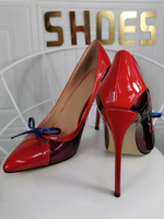 Femmes Talons Hauts Rouge Slip-On Bout Pointu Talon Aiguille Brevet PU Plus La Taille Sexy Talons Hauts