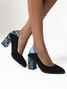 Femmes Talons Hauts Slip-On Bleu Ciel Clair Peau De Serpent Synthétique Bout Pointu Escarpins À Talon Chunky