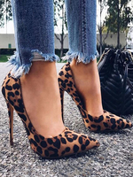 Femmes Talons Hauts Slip-On Bout Pointu Imprimé Léopard Talon Aiguille En Daim Cuir Tige Chic Talons Hauts