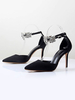 Femmes Talons Hauts Slip-On Bout Pointu Talon Aiguille Strass Chic Noir Cheville Bride Talons