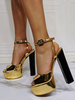 Femmes talons hauts vernis PU haut blond bout ouvert chaussures de soirée à talons hauts chaussures de soirée