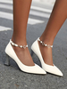 Femmes talons mi-bas bout pointu blanc talon épais sangle réglable en métal détails pompes