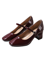 Femmes talons mi-bas classique bout carré talon épais fantastique en cuir synthétique polyuréthane bordeaux Mary Jane talons