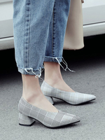 Femmes Talons mi-bas Gris clair Bout pointu classique Talon épais Slip-On Escarpins élégants