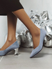 Femmes Talons mi-bas Light Sky Bluen Suede Bout pointu Talon épais Slip-On Escarpins
