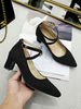 Femmes talons mi-bas noir bout pointu talon épais sangle de cheville réglable croisé escarpins