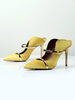 Femmes Talons Satin Jaune Bout Pointu Slip-On PU Cuir Sexy Talons Aiguilles