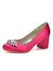 Femmes Talons Talon Chunky Bout Pointu À La Main En Cuir PU Satin Bas Hauts Escarpins Rose Rouge