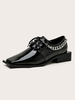 Femmes Tendance Oxfords Chic Carré Toe En Cuir Verni Noir Chaussures Oxfords