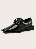 Femmes Tendance Oxfords Chic Carré Toe En Cuir Verni Noir Chaussures Oxfords