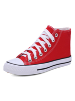 Femmes Toile Chaussures Rouge Round Toe Lace Up Haut Sneakers Souliers simples