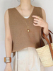 Femmes Top Café Marron Cami V-Neck Acrylique Tricoté Casual Camis Pour Femmes