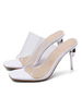 Femmes Transparente Mules Slides Clear Toe Square Toe Stiletto Heel Summer Shoes