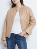 Femmes Veste dhiver en cuir Synthétique Jewel Neck à manches longues Vestes courtes
